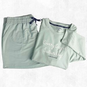 Life Is Good Pajama Sleep Set Women's XL Lt Green Long Sleeve Sweatshirt Shorts